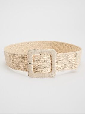 Express Cream Woven Waist Belt with Wrapped Square Buckle